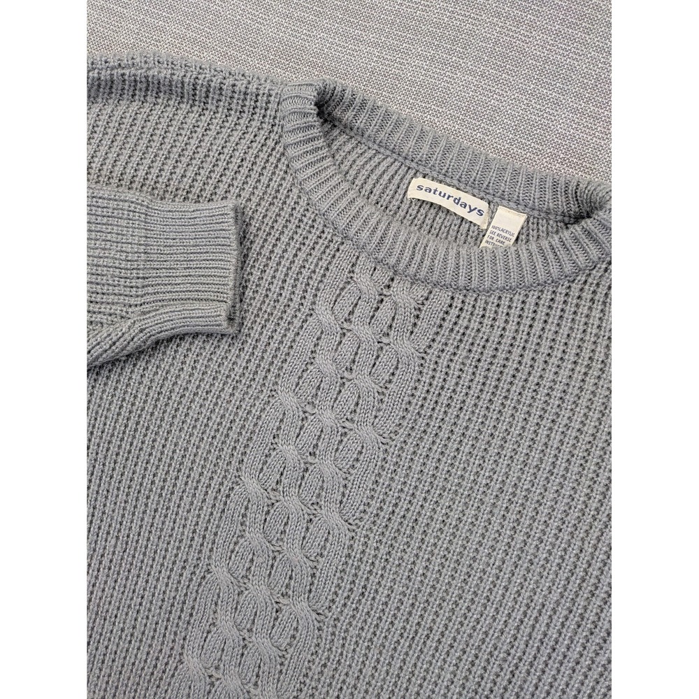 Saturdays Sweater Womens Large Gray Chunky Cable Knit Crew Neck Soft Pullover